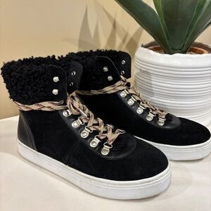 Sam Edelman Luther Sneaker boots, black suede, shearling Sz 8.5